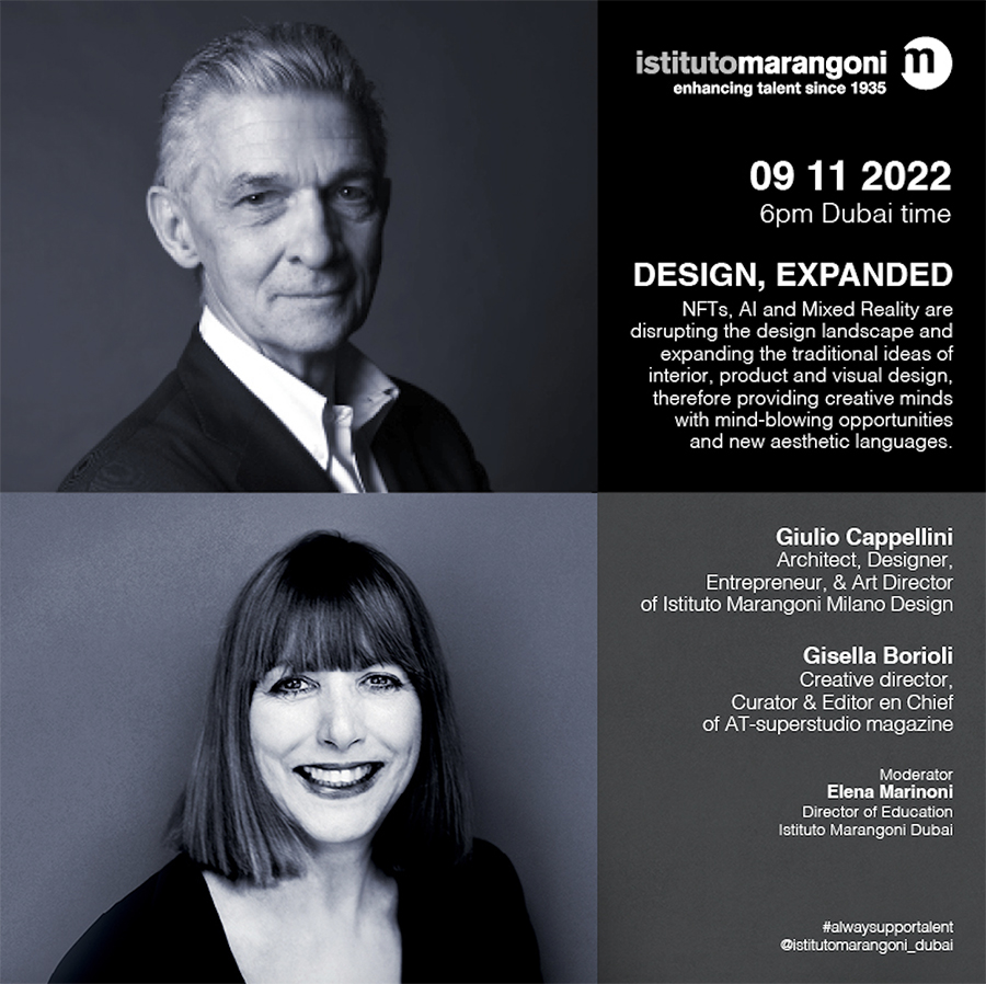 Image for WEEKLY AGENDA: “Design, Expanded” /| 09.11.22 6PM / Istituto Marangoni Dubai – Gate Village 8, Level 4 DIFC